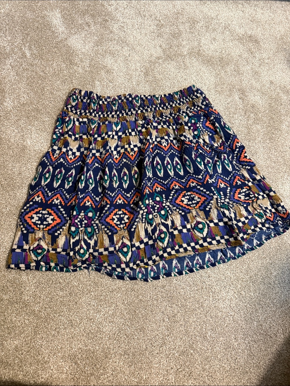 Mossimo Supply Co. Navy Tribal Print Smocked Waist Skater Skirt